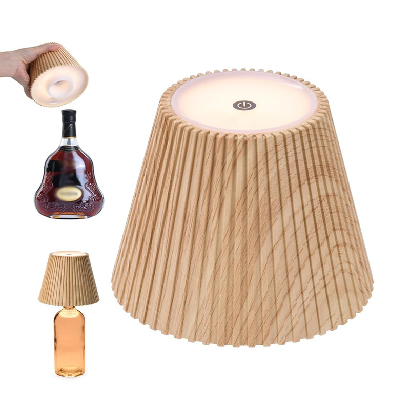 WILIT Wireless Bottle Lamp Shades for Table Lamps, 3 Level Brightness Touch Lamps for Nightstand, Rechargeable Lamp Cordless Lamp for Bedroom Bar&Restaurant, Modern Wine Bottle Light, Gifts for Women 1pc-Natural Wood Grain