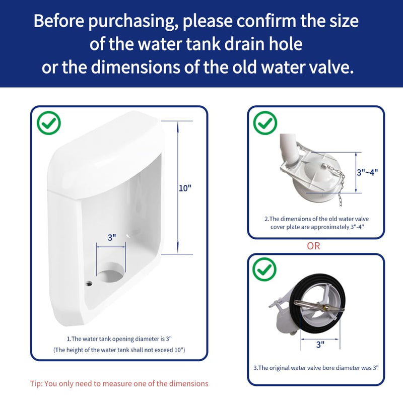 Toilet Flush Valve Assembly for One-Piece Toilets with Flapper and Chain 3-Inch Replacement Parts, Repair Kit, Easy Install. 3-Inch Diameter Drain Hole