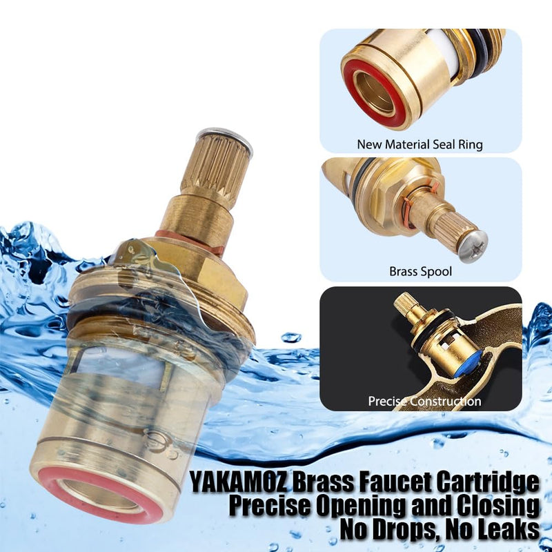 Yakamoz Brass Faucet Cartridge Replacement, 2Pcs Hot and Cold Ceramic Disc Cartridge Quarter Turn Sink Faucet Valve Stem Replacement Parts for Kitchen Bathroom Faucet Repair, G1/2" Thread Size