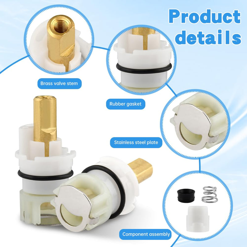 4 Pack RP25513 Faucet Stem Assembly Compatible with Del-ta Two Handle Faucet Repair Kit with RP4993 Rubber Seat, Spring and Turn stop1/4, Replacement Stems Cartridges for Bathtub Shower Sink Faucets