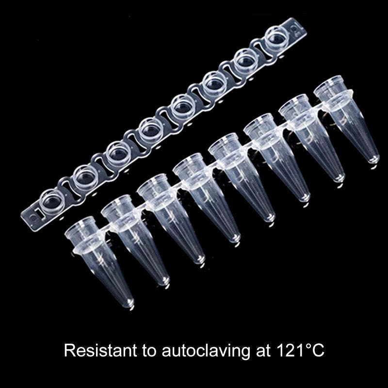 PCR Tubes with 0.2ml Thin Wall,Strip of 8 Tubes with Flat Caps,200 Strips/Bag（Flat caps Included）