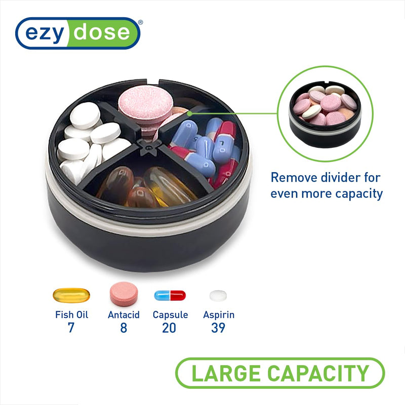 EZY DOSE Mini Vitamin Organizer, Multi Compartments, Portable and Compact Design, Easy Access Sliding Pill Dispenser, Supplement Organizer with Anti-Mix Design, Travel Friendly, Small, Black and Cream