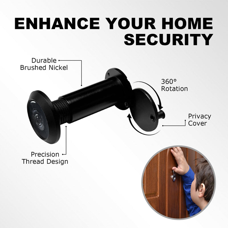 200°Wide Angle Door Viewer Peephole with Privacy Cover, Fits 1.3"–2.4" Thick Doors, 0.55" Diameter, Matte Black, 1 Pack 1pc-200°