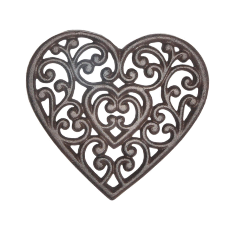 Cast Iron Trivet, Heavy Duty Rustic Metal Hot Pot Pad, Vintage Hot Plate Trivet for Kitchen Countertop Dining Table, Heart