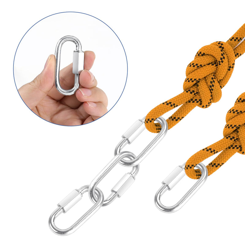 2 Pack Chain Quick Links Duty Chain Link Connector Locking Carabiner Galvanized Screw Carabiner, Chain Hooks for Outdoor Traveling Equipment, Connecting Hammock (M5-1.9 Inch / 4.8 cm)