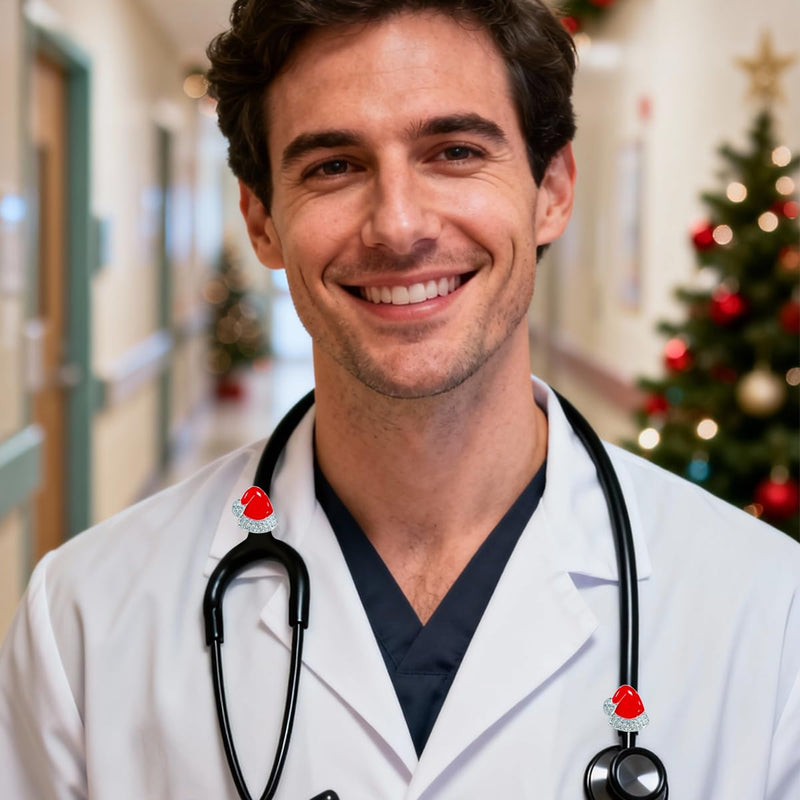 2 Pack Bling Santa Hat Stethoscope Charms, Christmas Hat Stethoscope Tag for Doctor Nurse