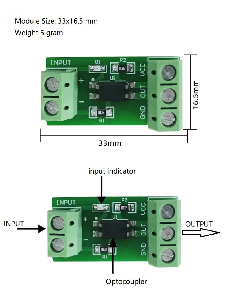 NOYITO 1-Channel PC817 Optocoupler Isolation Module Optoelectronic Isolator Signal Isolation and Anti-Interference 3-5V 12V 24V (Pack of 2) (3-5V)