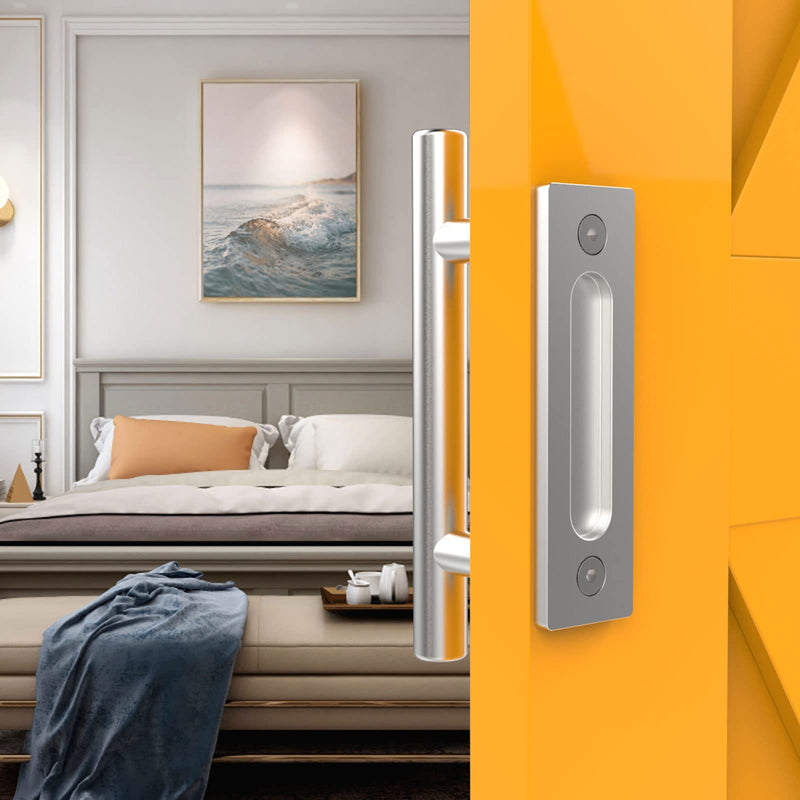 9.5''/24CM Sliding Barn Door Handle Double Sided Pull and Flush Barn Door Embedded Invisible Stainless Steel Stainless Steel 9.5''/24CM