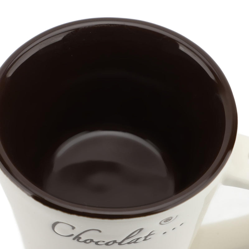 Chocolate Fondue Mug, Premium Ceramic Tealight Candle Heated Melting Cup with Fork for Dessert Parties Romantic Dinners Family Gatherings White 4.7 Inches