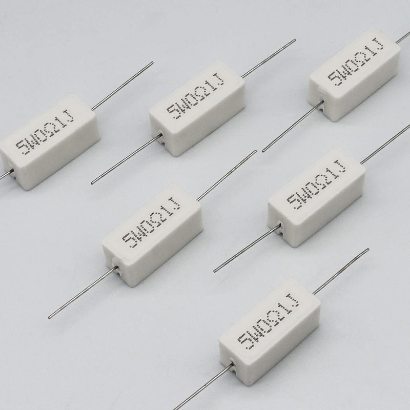Cement Resistor,10 PCS 5W 0.1 Ohm 5% Axial Lead Wire Resistor White Wound Fixed Ceramic Cement Resistors Wirewound Cement Power Resistors Flame Heat Moisture Resistance Precharge Horizontal Resistors 5W 0.1ΩJ