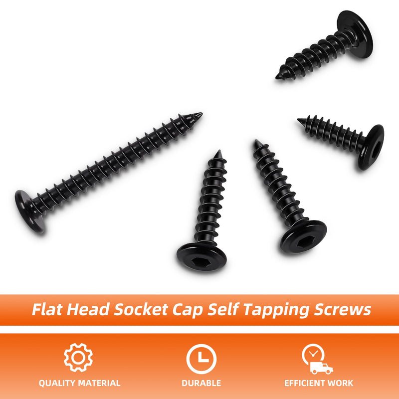 M3 x 8mm Flat Head Socket Cap Self Tapping Screws, 304 Stainless Steel, Hex Drive, Black Finish, 100 PCS M3 x 8mm