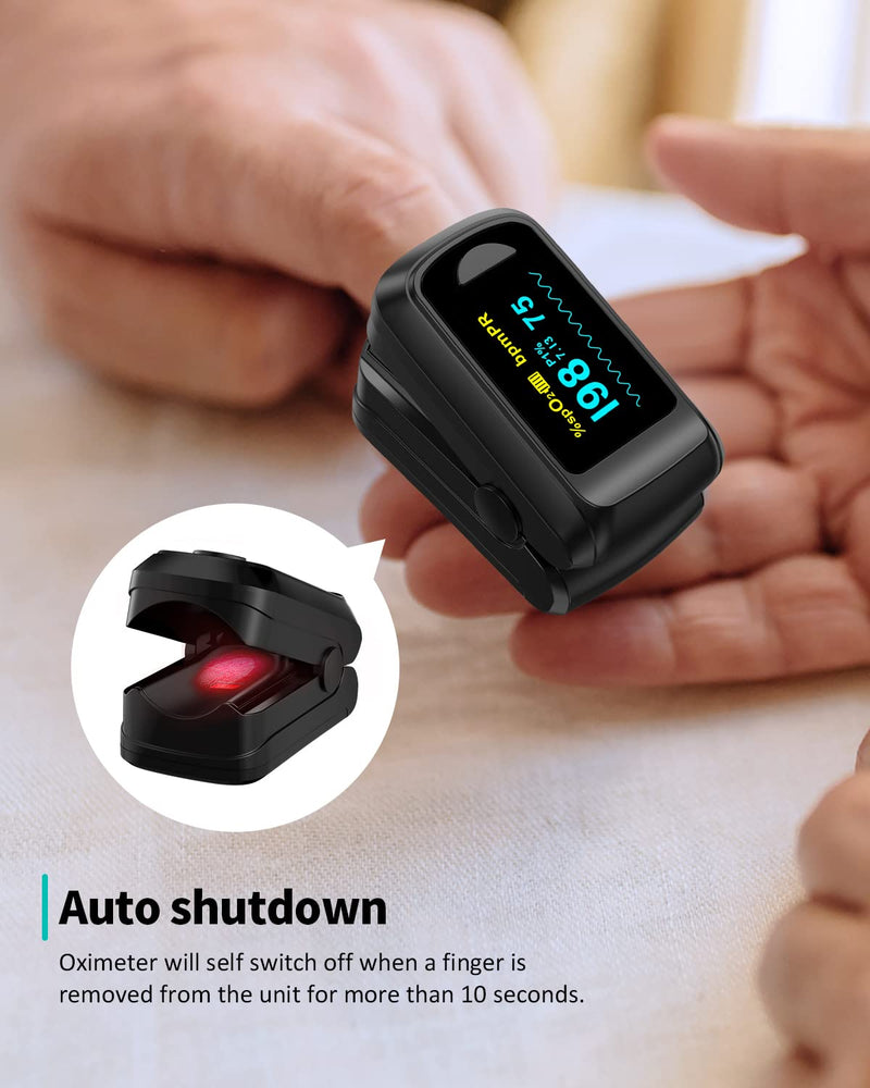 Pulse Oximeter Blood Oxygen Monitor Fingertip HealthTree Bluetooth Pulse Ox with Free APP, O2 Pulse Oximeter Finger and Heart Rate Monitor Black