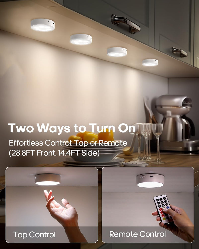 Puck Lights with Remote, 13 RGB Colors LED Under Cabinet Lights, Rechargeable Baterry Operated Under Cabinet Lighting Tap Lights, Stick on Lights with Dimmer and Timer（3 Pack） Multicolor 3 Pack