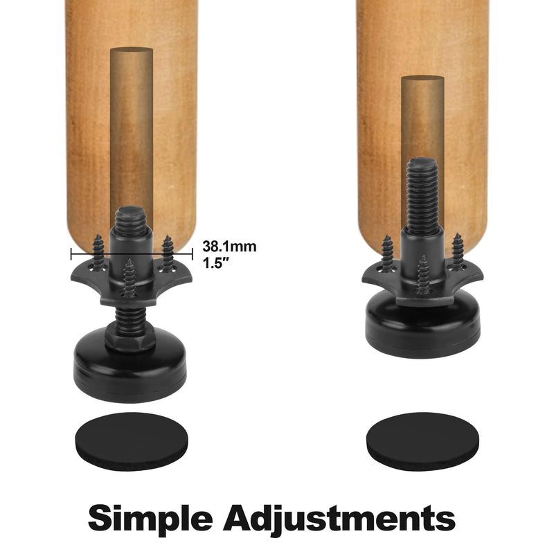 FivePears Heavy Duty Adjustable Furniture Levelers, 2640Lbs Max Support of 8pcs, Furniture Leveling Feet for Sofas, Cabinets, Tables, Chairs, Workbench, 3/8”-16 Thread T-Nut Kit, Black 1