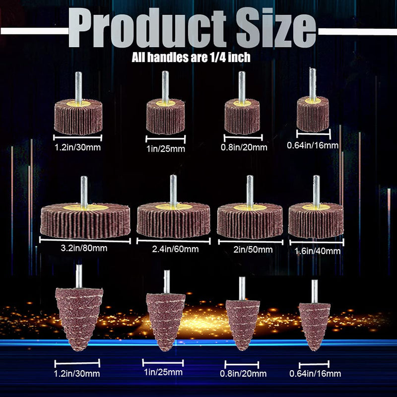 12 Pcs Abrasive Flap Wheel Sander Set, 1/4”Shank Flap Sander for Drill, Flap Wheel Sander Drill Attachment, 80 Grit Flap Wheels 12 Pcs Flap Wheel Set
