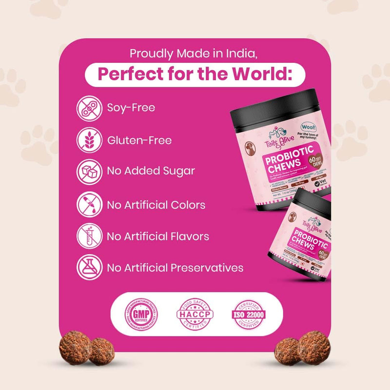 Probiotic Soft Chews Supplement for Dogs | Six Probiotic Strains for Gut Health & Digestion | Chicken Flavor | Supports Immune Function | 60 Soft Chews