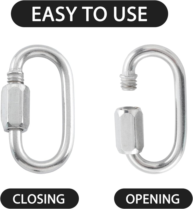 5/32" Quick Chain Link,10 Pack Stainless Steel Chain Quick Link,Small Locking Carabiner Threaded,Chain Connector,HOME MASTER HARDWARE