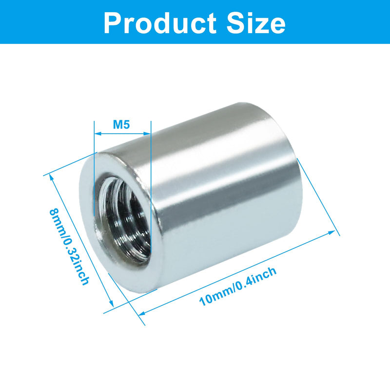 12 Pcs M5 Coupling Nut, Stainless Steel Round Sleeve Stud Nut Threaded Hardware, Connecting Rod Nuts for Bracket, Camera Pan, Lamp Bracket， 10mm Height M5*10-12PCS