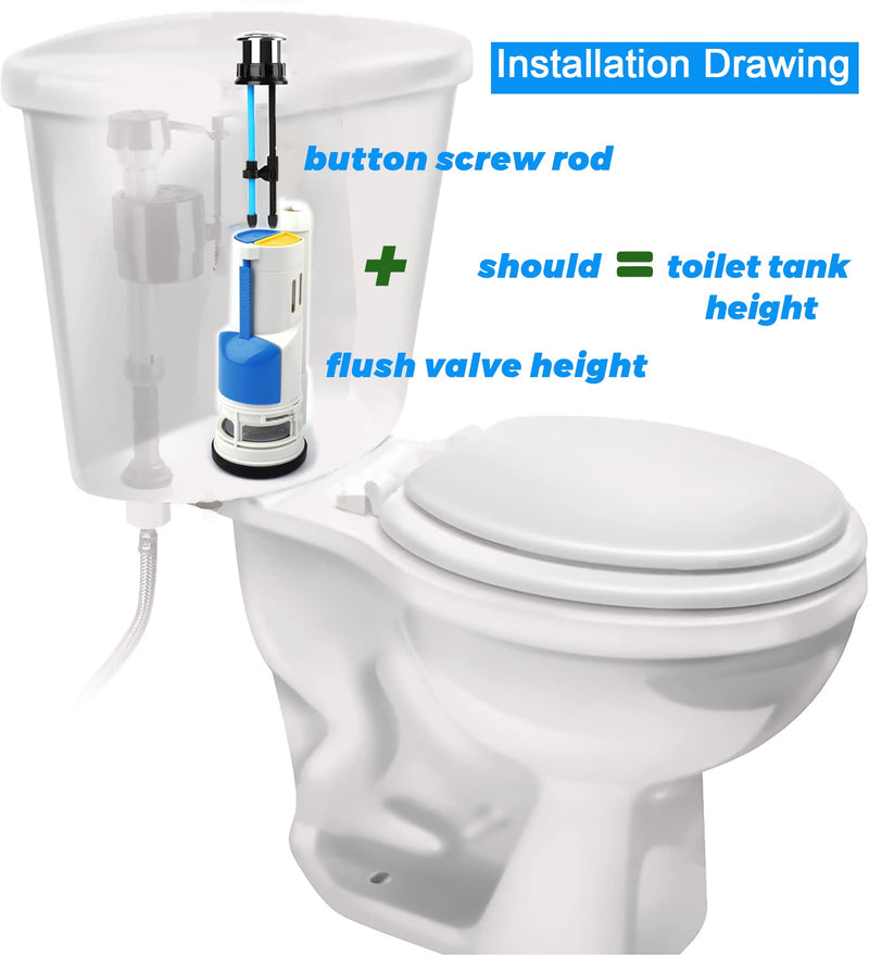2 Inch Toilet Flush Valves Toilet Repair Kit Dual Flush Valve Replacement Fit for One Piece Toilet Top Push Button Valve (8" Height) White