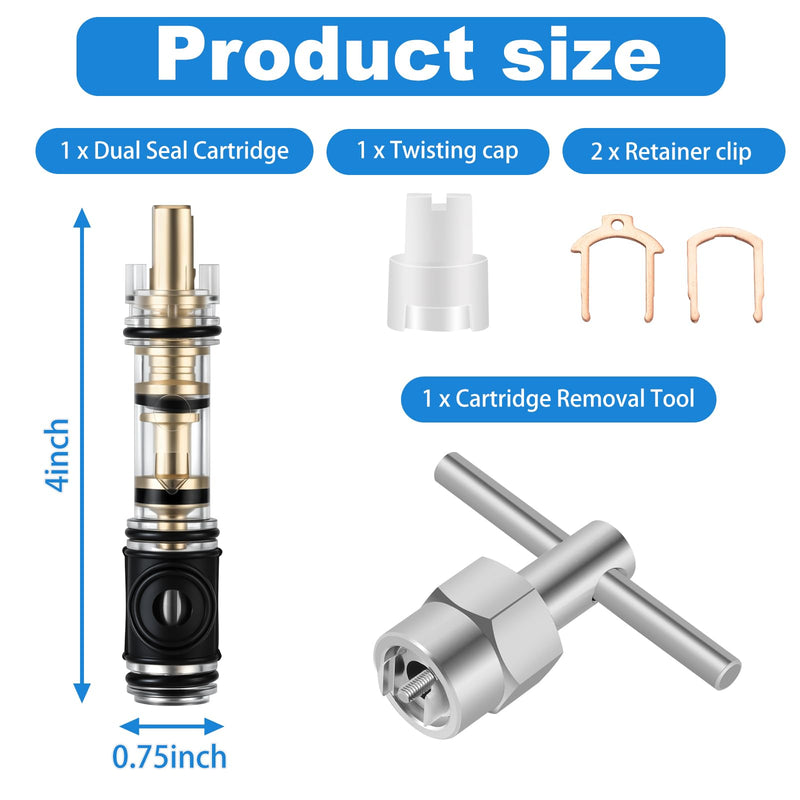 1 Pack Dual Seal 1225 Replacement Cartridge With 104421 Cartridge Removal Tool, for Moen 1225 1225B, One Handle Bathroom Faucet Cartridge, for Single Handle Faucet/Showers, Brass 1