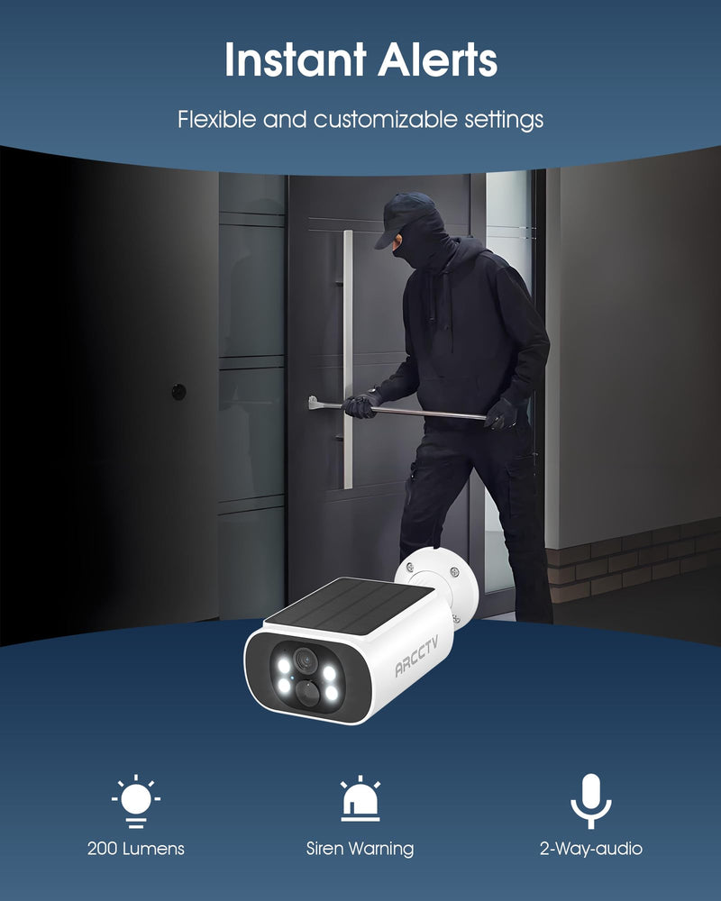 Solar Security Camera Outdoor Wireless, 4MP Battery Powered Home Surveillance Camera with Embedded Solar Panel, PIR Motion Sensor, 2.4G/5G Dual Band WiFi 1 Pack