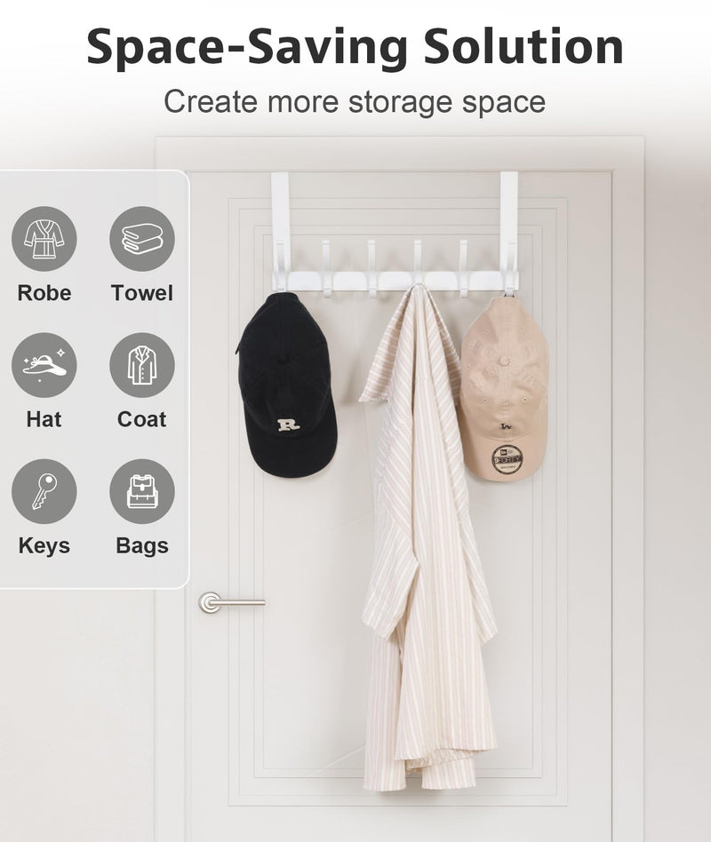 Over The Door Hooks, Over The Door Hanger Hook, Over The Door Towel Rack for Bathroom, Door Towel Hanger for Hanging Coats Hats (1Pack，White) 1 White