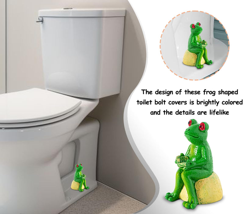 Set Of 2 Frog Toilet Bolt Caps Cute Toilet Bolt Covers Green Toilet Screw Cover Caps Resin Toilet Caps For Bottom Of Toilet Adorable Bathroom Decor - Easy To Install