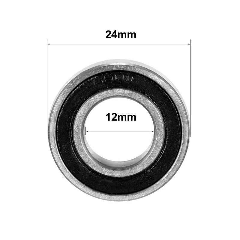 uxcell 6901-2RS Deep Groove Ball Bearing Double Sealed 1180901, 12mm x 24mm x 6mm Carbon Steel Bearings (Pack of 10) 12mmx24mmx6mm