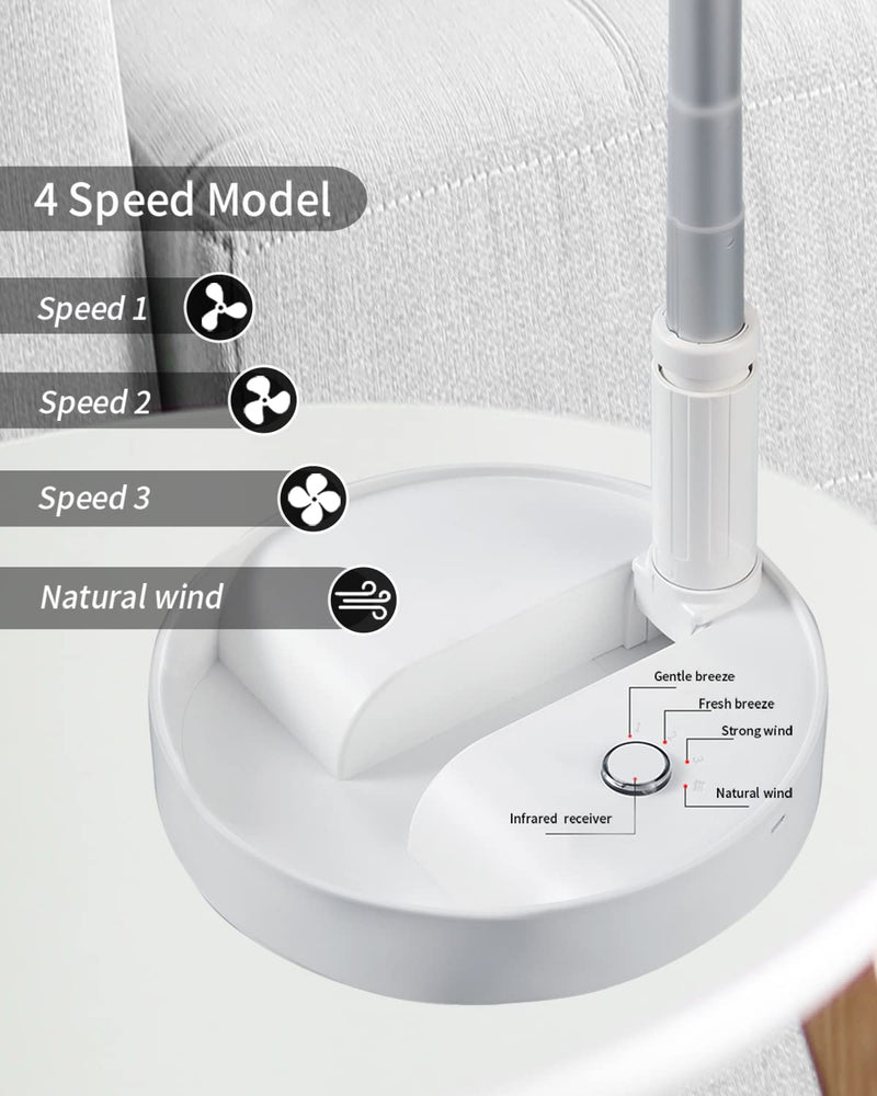UN UNITEDTIME Desk and table fan, Foldable Fans Portable Travel Fan Battery Operated or USB Powered,Adjustable Height,My Foldaway fan with remote Control Timer 4 Speed Settings (White) White