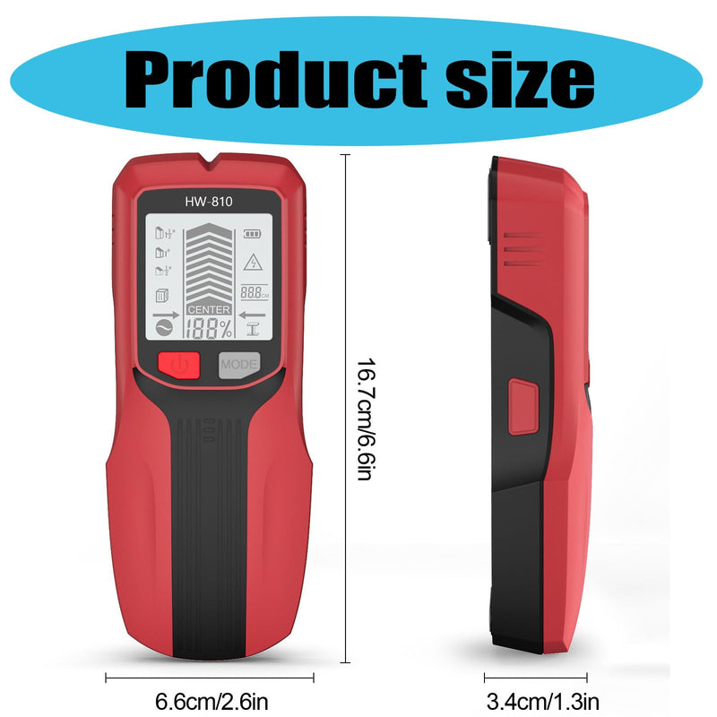 Stud Finder Wall Scanner - Electronic Stud Detector with Upgraded Smart Sensor, Audio Alarm and HD LCD Display for The Center and Edge of Wood, AC Wire, Metal and Studs Detection Red