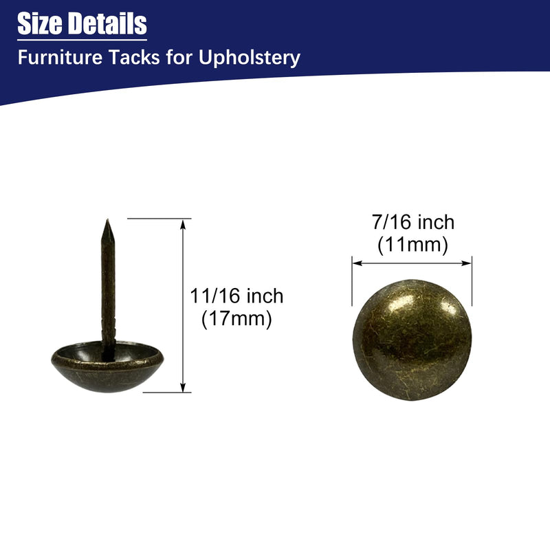 Maozaa Upholstery Tacks, Furniture Tacks Nails for Upholstery Decorative, 100 pcs 7/16 Inch Upholstery Tacks for Furniture Sofa, Decorative Tacks Antique Brass