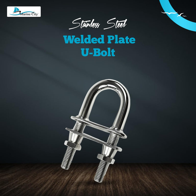 MARINE CITY 316 Stainless Steel U-Bolt with Plate, Nuts & Washer – 4.85" L x 2.25" W, 46mm Center, 8mm Dia, Heavy Duty Corrosion Resistant Deck Hardware for Boat, Marine, Yacht, RV (1 Pack)