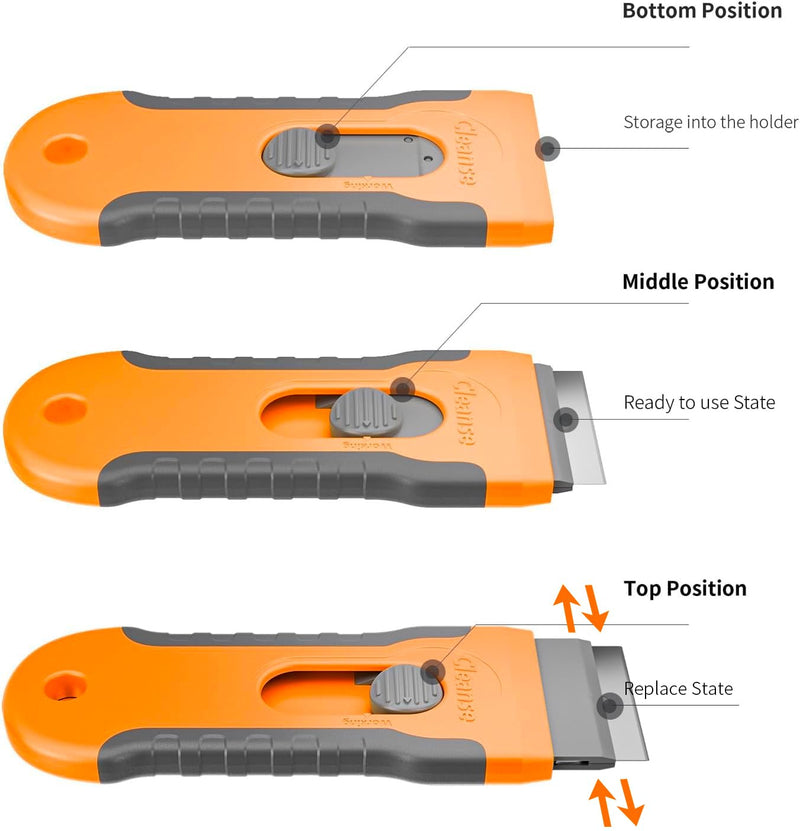 Razor Blade Scraper with 15 Extra Blades: Multi-Surface Cleaning Tool for Glass, Ceramic Cooktops, Ovens, Glass Top Stoves and Foot - Removes Burned-On Food, Tough Stains, Dirt, Stickers, and Paint