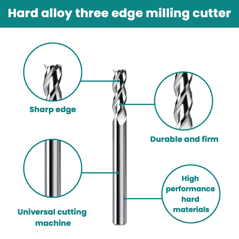 NZ 3 Flute 3/16" Carbide Square End Mill, 5PCS | Milling Cutter for Machining Alloy Steel, Aluminum Alloy, Copper Alloy 3/16 inch 5