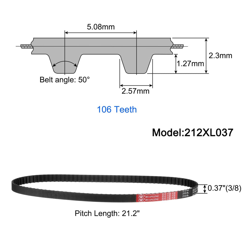 uxcell 3Pcs 212XL 037 Timing Belt 106 Teeth Black Cogged Rubber Geared Belt, Width 10mm, Pitch 5.08mm, 3D Printer Timing Belt 3
