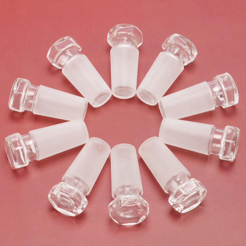 BorinGlass Hex Head Hollow Glass Stopper, (10-Pack) Hexagonal Head Glass Lab Hollow Stopper for 24/40 Standard Taper Joint Stopper Outer Joint Glass with Closed Bottom 24/40 Joint
