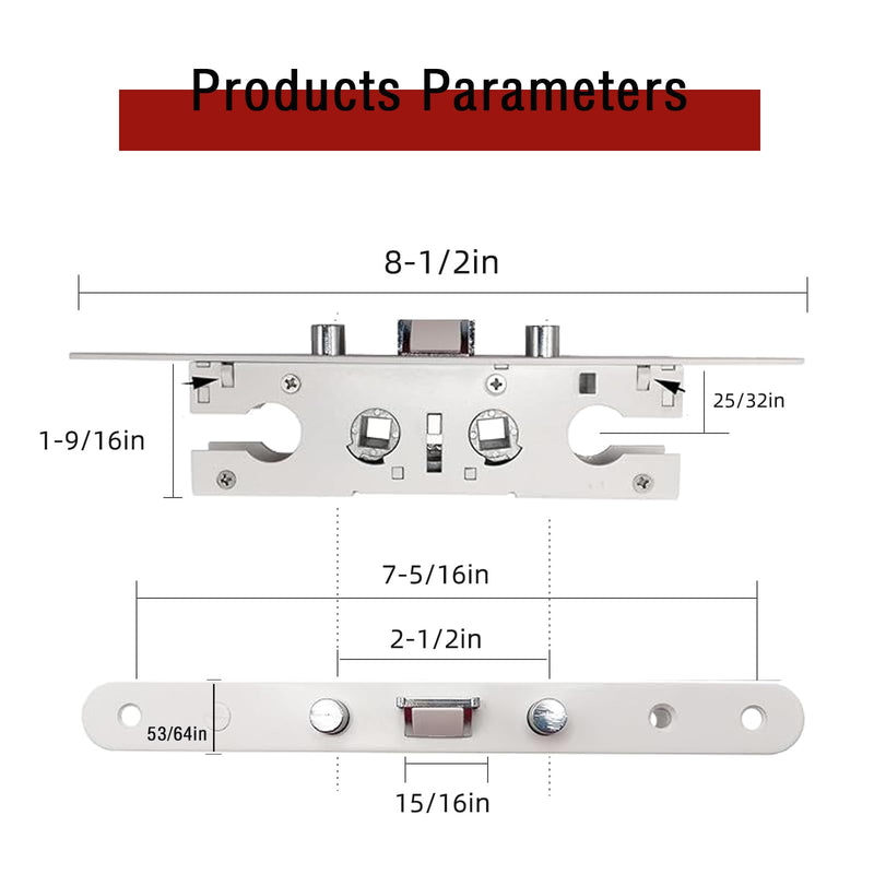 Storm Door 2 Point Bolt Mortise Lock Body,Replacement Fit Pella Storm Door Handleset Part,White Face Plate