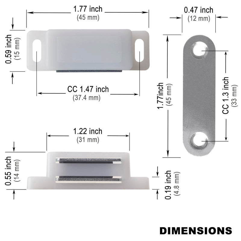 Cabinet Magnets Latch White Magnetic Door Catch for Cupboard Wardrobe and Shutter Hardware Magnetic Closure, Pack of 4