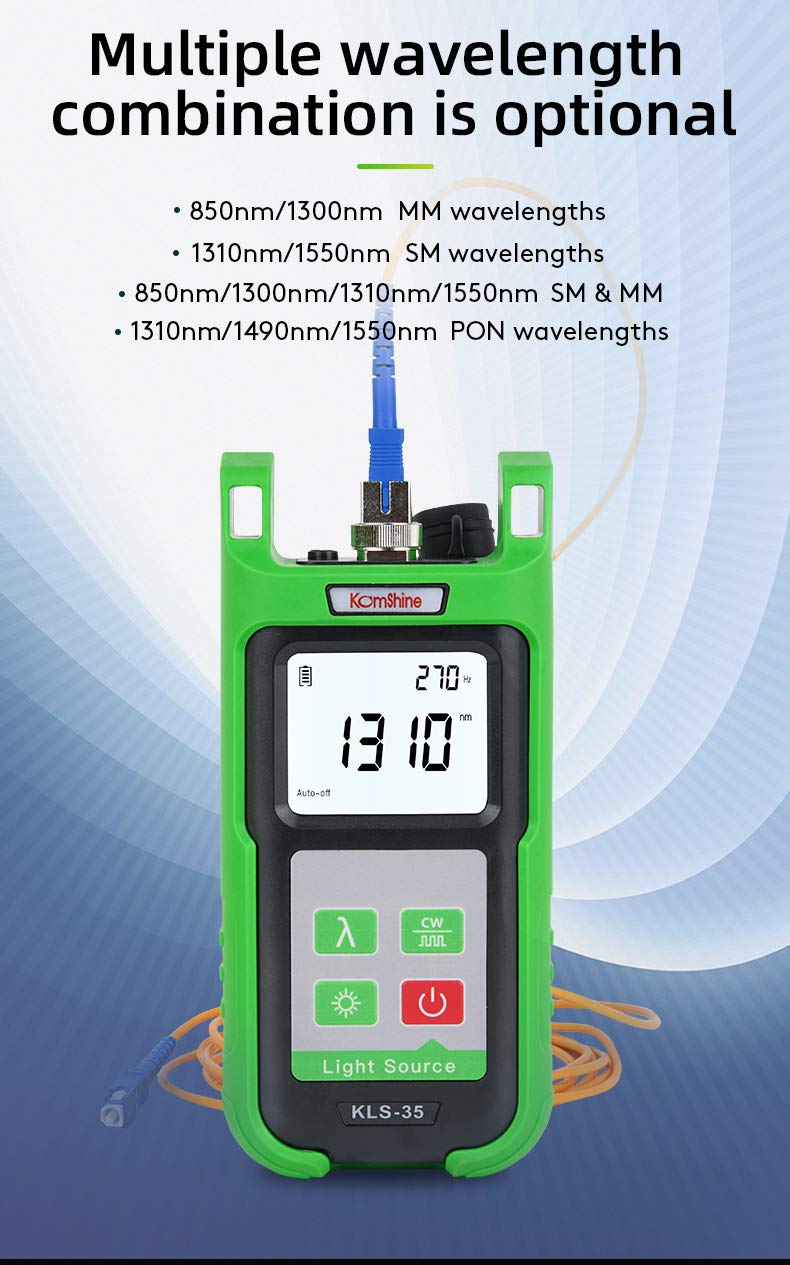 1310/1550m FTTH Tester KLS-35-SM Pocket Sized Optical Single Mode Light Source OLS Optical Universal Connector:FC+SC+ 2.5mm Output Stability:±0.05dB KLS-35-S
