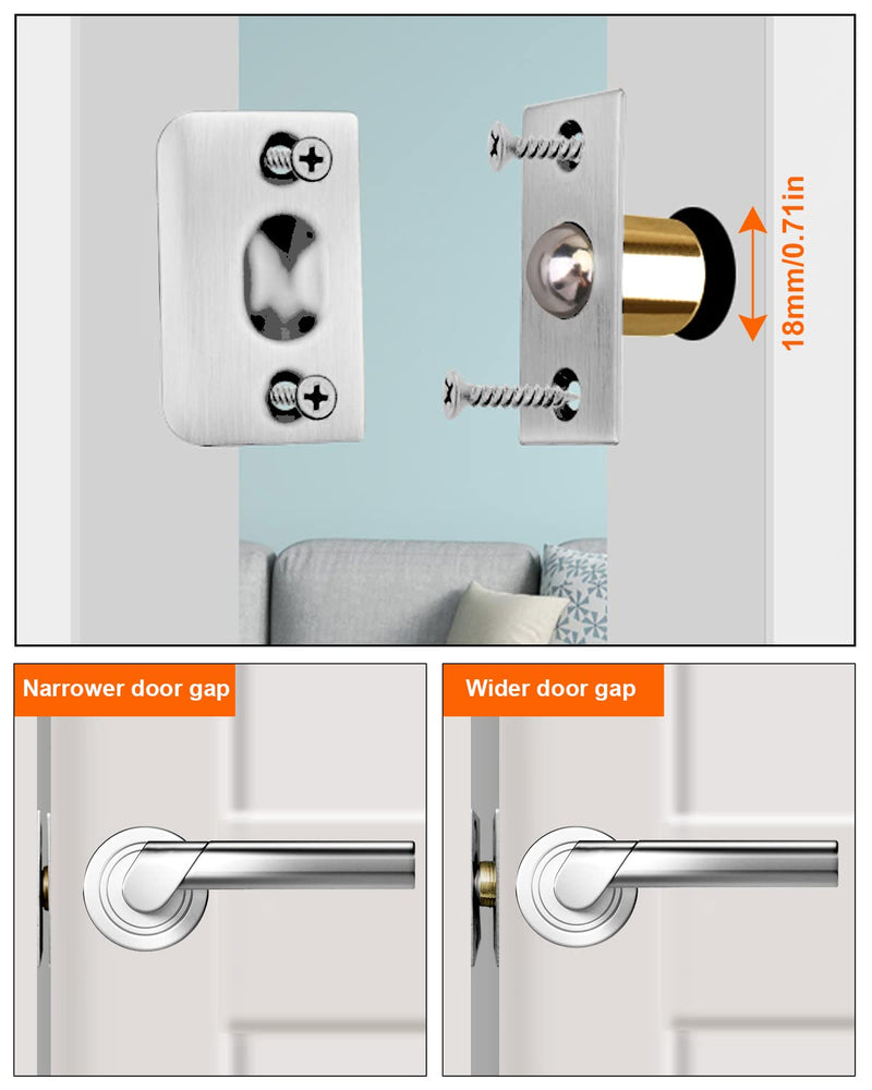 Ball Catch Door Hardware Jiayi 2 Pack Door Ball Catch Top of Door French Door Ball Catch Latch Adjustable Roller Ball Catch Drive in Ball Latch for Invisible Pantry Ball Bearing Latch Silver