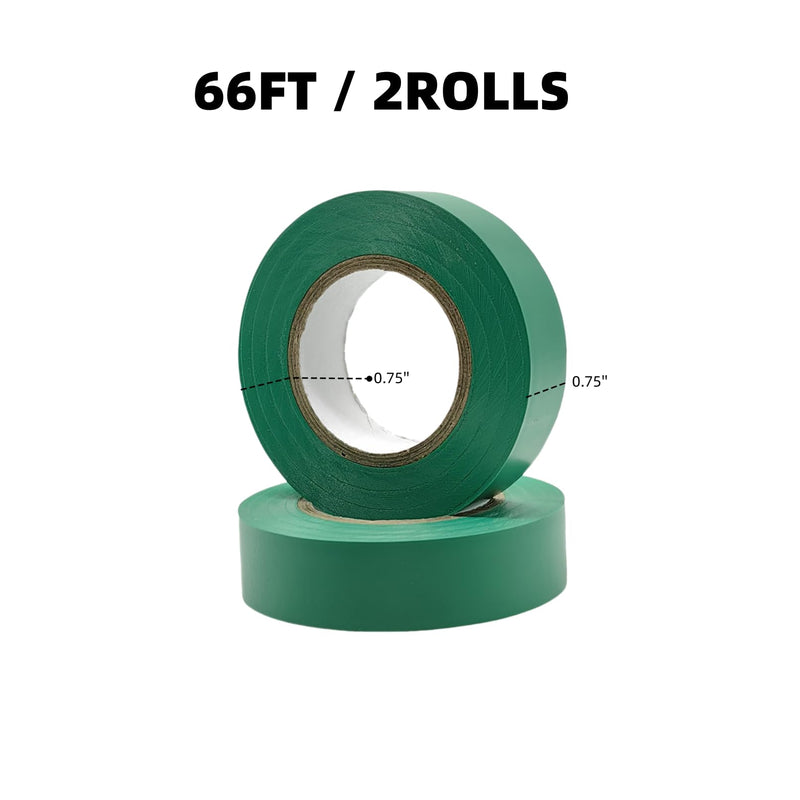 2 Rolls Green Electrical Tape Vinyl - 3/4 Inch 66 Feet Professional Insulating PVC Electric Tape Flame Retardant Waterproof for All Weather Under 600V Home Outdoor Indoor Wire Insulation Use 3/4in * 66ft 2Pack 2