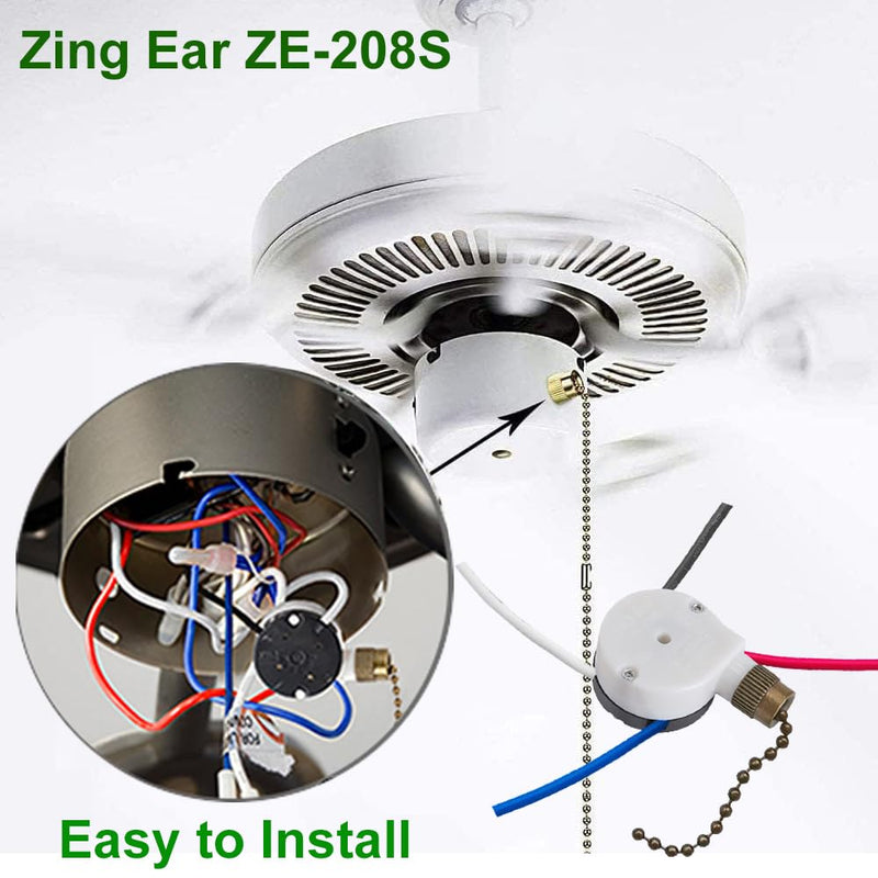 Ceiling Fan Switch Zing Ear ZE-208s E89885 with 4 Pre-Installed Wires 3 Speed 4 Wire Pull Chain Switch Fan Light Switch Replacement Part (Bronze Chain)