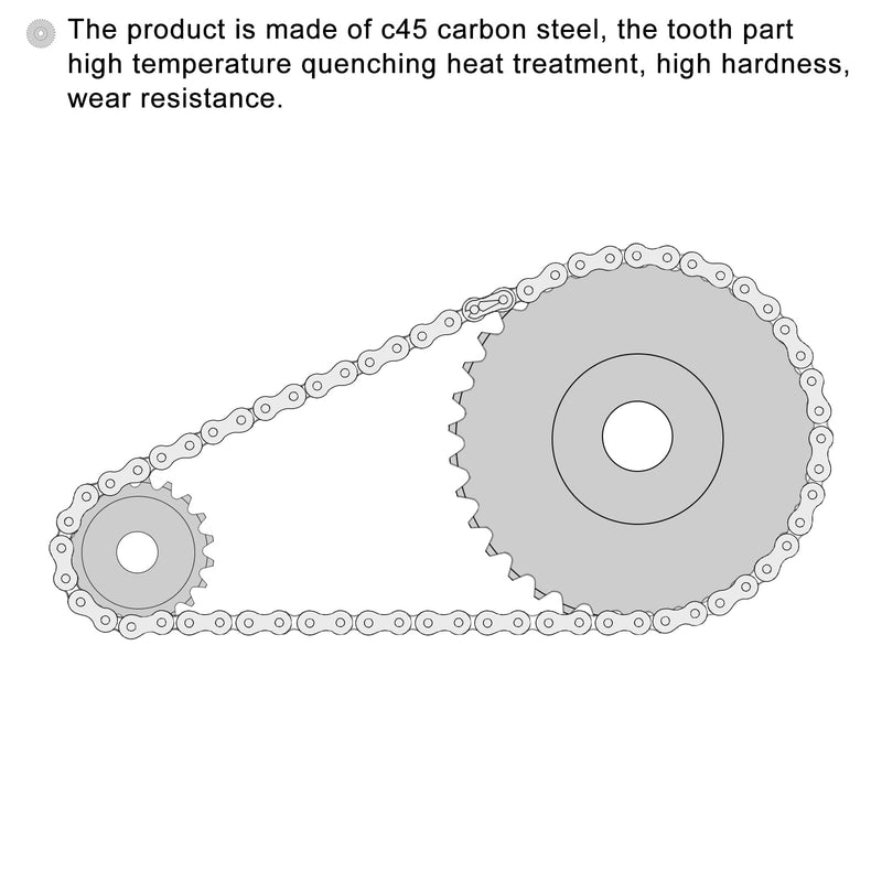 uxcell 13 Tooth Roller Sprocket B Type, #25 Chain, Single Strand 1/4" Pitch, 8mm Bore Black Oxide C45 Carbon Steel with Set Screws for ISO 04C