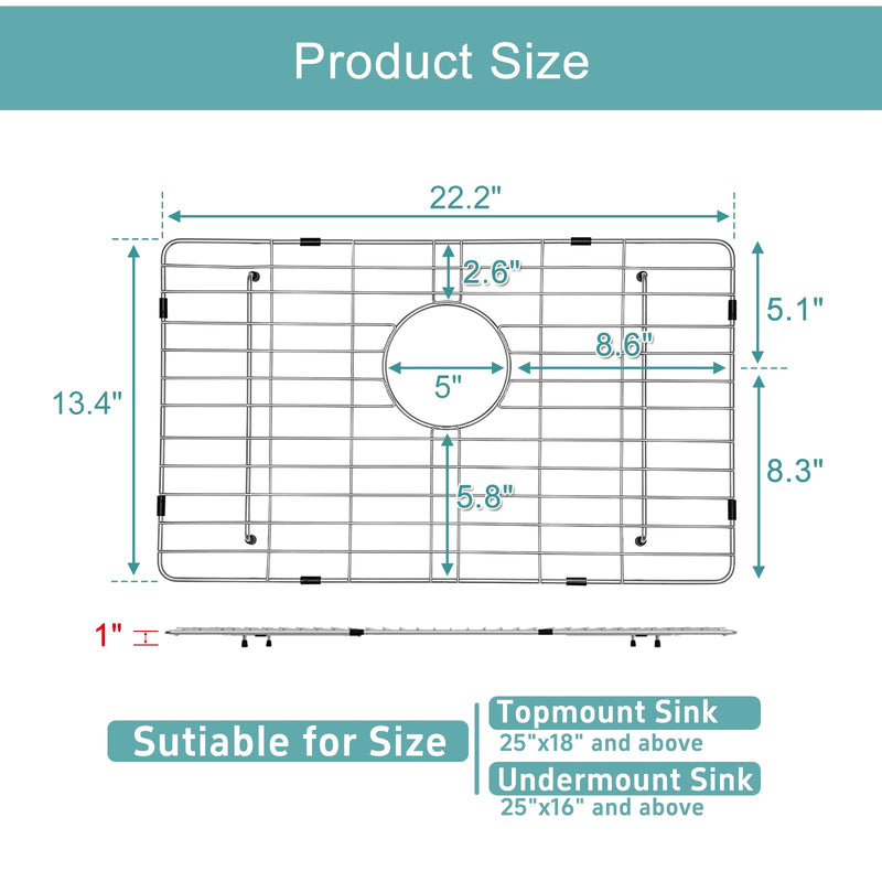 Stainless Kitchen Sink Protector - 23" x 14" with Rear Drain 23‘’x14‘’ Brushed