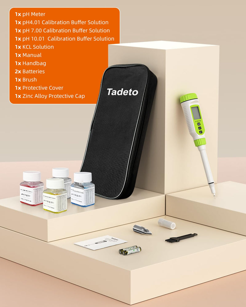 Tadeto Multifunctional Digital pH Meter for Food, High Precision Garden Soil pH Test Kit with LCD ℃/℉ Display for Plant/Solution, Water and Food pH Tester for Meat, Bread, Cheese,Water, Pool Green