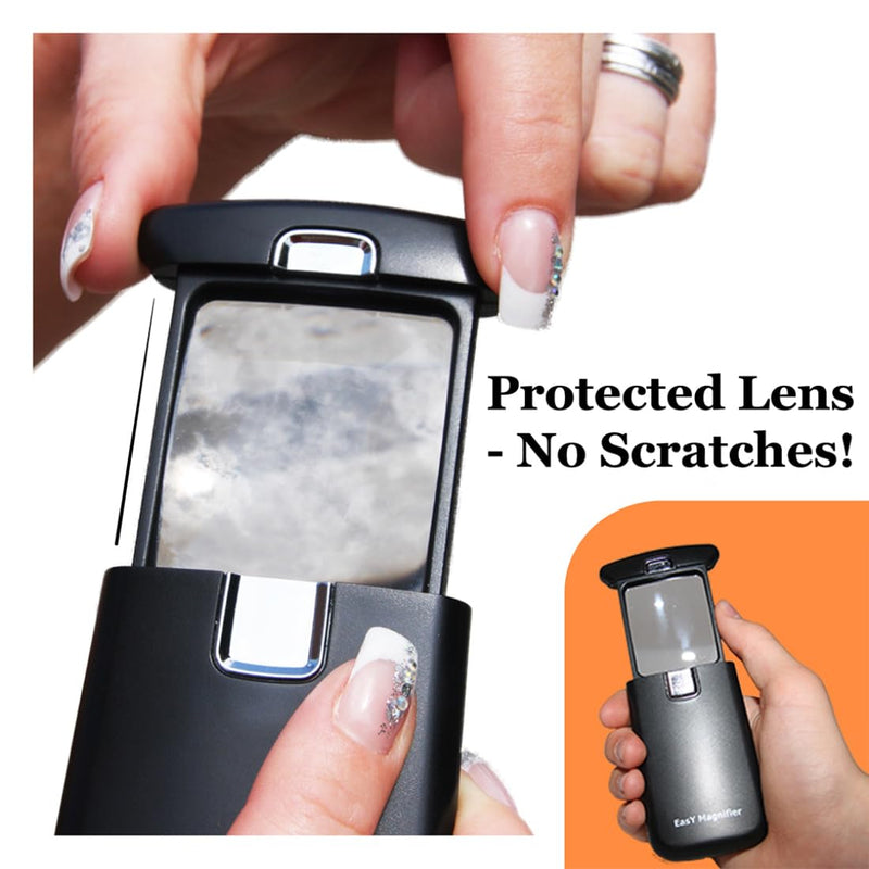 EasY Magnifier Small Pocket Magnifying Glass 300% with LED Light for Reading; Lighted Hand Held Coin Loupe; Mini Magnify Lens; Gifts for Seniors