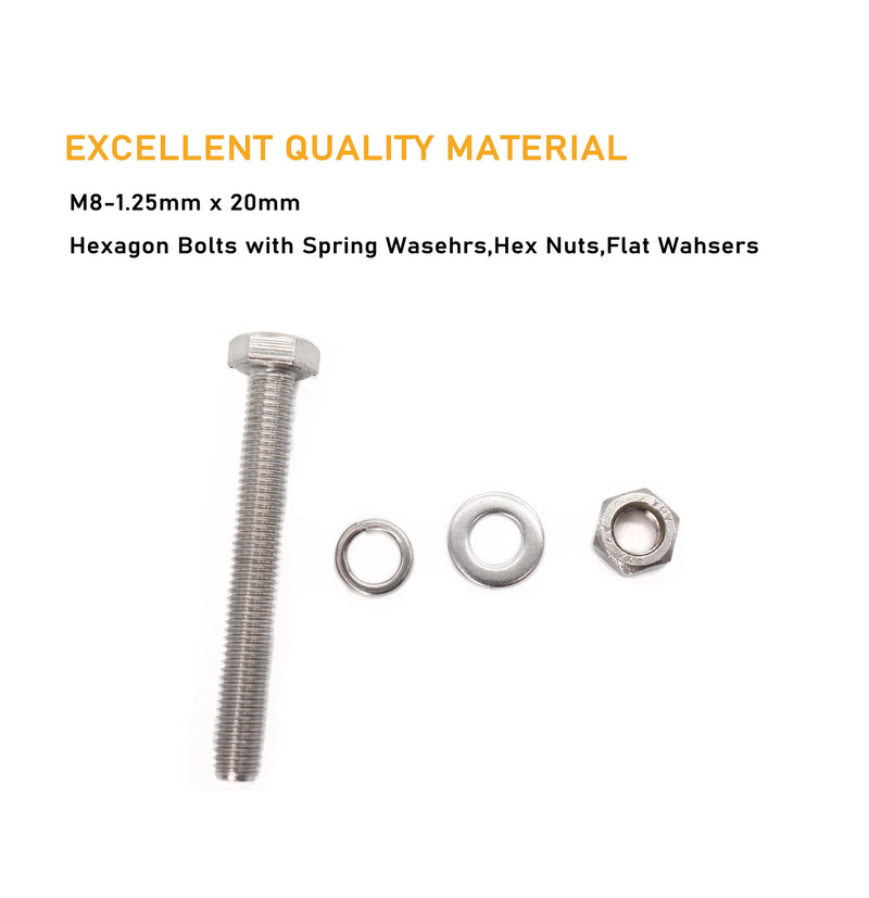binifiMux 10-Pack M8 x 20mm Hexagon Screws Hex Bolts with M8 Hex Nuts M8 Flat Washers/Spring Lock Washers Set, 304/18-9, Plain Finish M8 x 20mm 40pcs - NewNest Australia