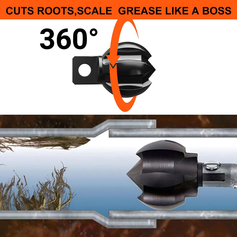 6-Blade Drain Snake Attachment (Fits 3/8"-5/8" Sewer Snake Cables)–Heavy Duty Root & Grease Cutter with Ultra-Rustproof Electroplated Coating CNC Steel Construction
