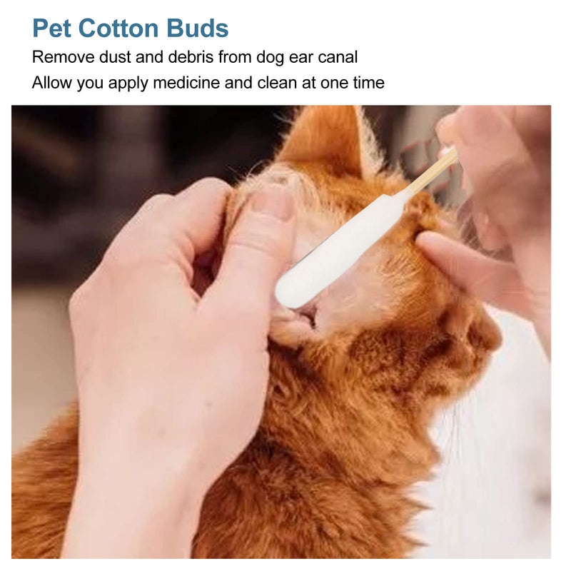 Cotton Buds for Pets, Dog Ear Wax Cleaner, Specially Designed Dog Cotton Buds Cotton Swabs for Cleaning Dogs Ears, 100pcs
