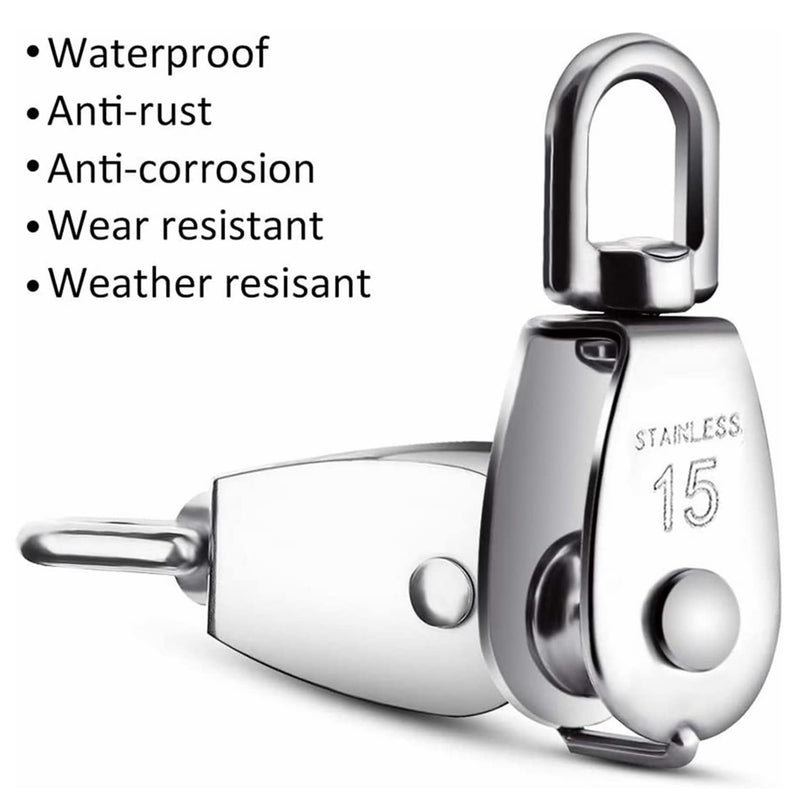 YAMASO,2Pcs 304 Stainless Steel M15 Silver Single Pulley Block Wire Rope Hanging Wire Towing Wheel M15-2pcs